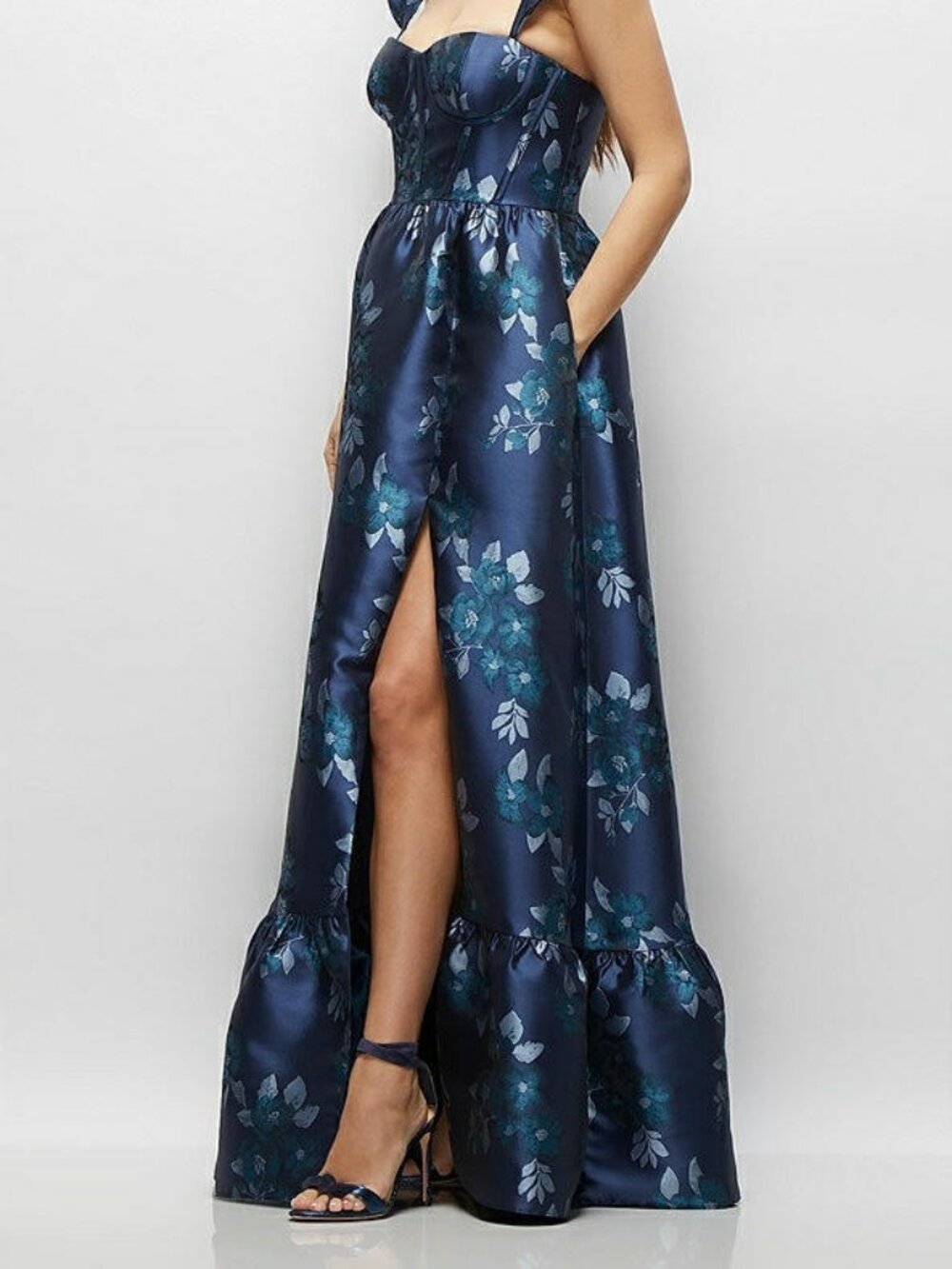 Baroque Rose Damask Floral Corset Maxi Dress | Midnight Navy | Size 8 - Picture 5 of 11